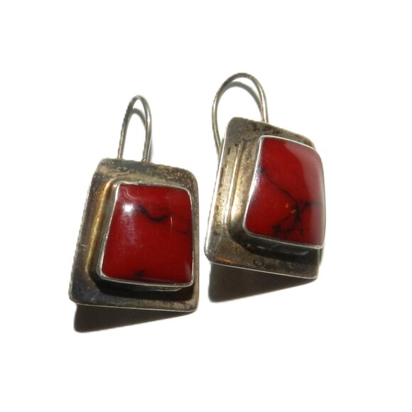 ATI Red Jasper Sterling Earrings 925 Silver Mexico - Picture 1 of 8